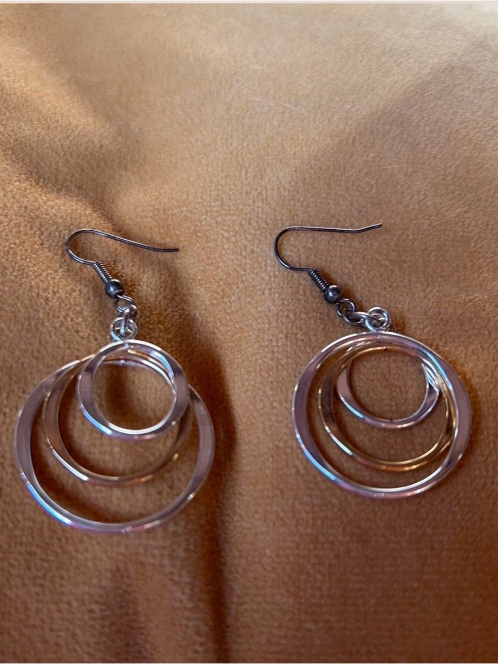 Triple Hoop Dangle Earrings - Silver